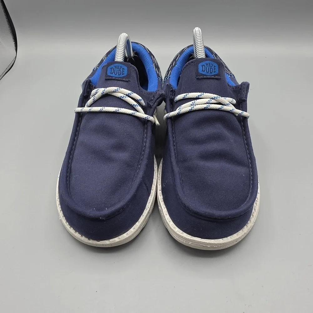 Hey Dude Wally Shoes Boys 3 Navy Blue Funky Jersey‎ Jacquard Slip On Lightweight